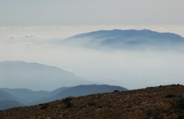 Looking out from the summit of the Sierra Espuna, over a sea of clouds.