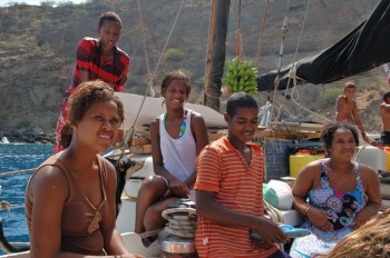 The people of Tan-tun, a remote village in Cabo Verde, live almost as one family, sharing the little which they have. 15 of them swam out to our boat to wish me a happy birthday.