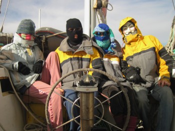 The family all have their own solutions to the problem of cold weather sailing.