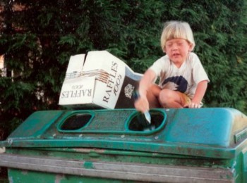 Start them young! Caesar, at age 5, recycling bottles
