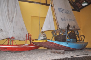 Two modern day jangadas in a maritime museum