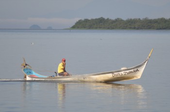 A fibreglass canoe
