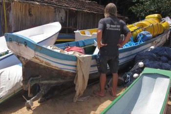 This Ilha Grande dug-out has had an inboard engine fitted