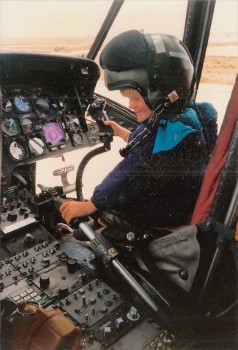 Caesar at the controls of the chopper which rescued us.