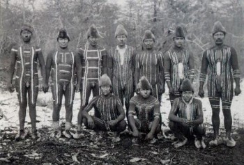 Yaghan men dressed (after a fashion) for an initiation cermeony. After a stay at Keppel they were supposed to be cured of this kind of nonsense.