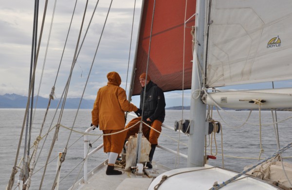 The ajahns chatting on the foredeck