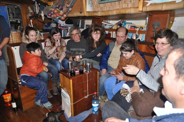 A get-together with friends in the main cabin