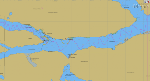Our track to windward through the Beagle Channel – just 24 miles in three days (anchoring at night, of course)