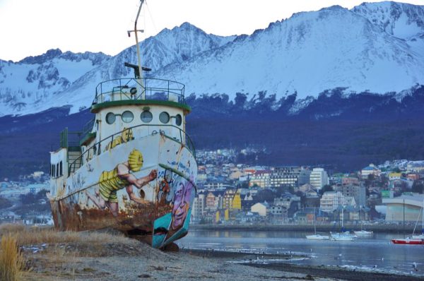 Every town should have a wrecked fishing boat where the graffiti artists can play