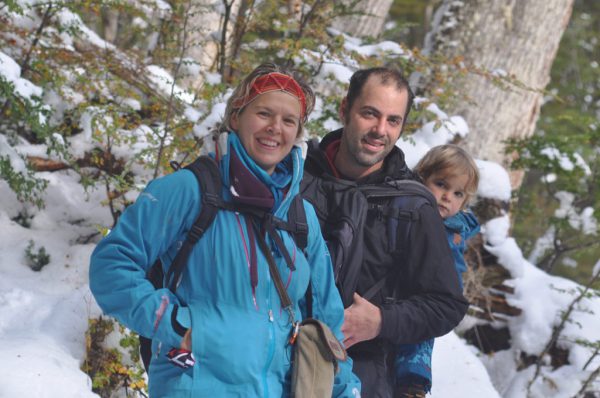 Hiking in the snowy woods above Puerto Williams